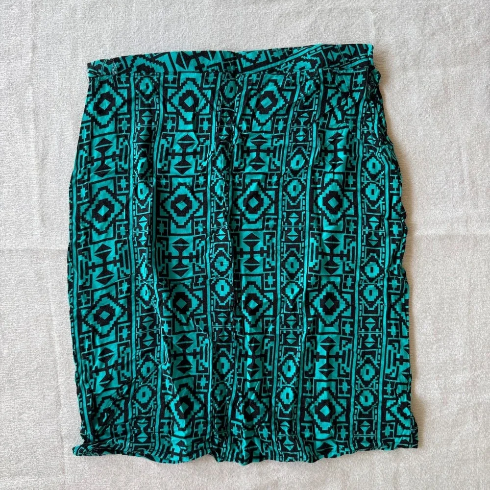 Tribal Print Mini Skirt Size Medium‎ Teal Black Aztec Boho High Waist